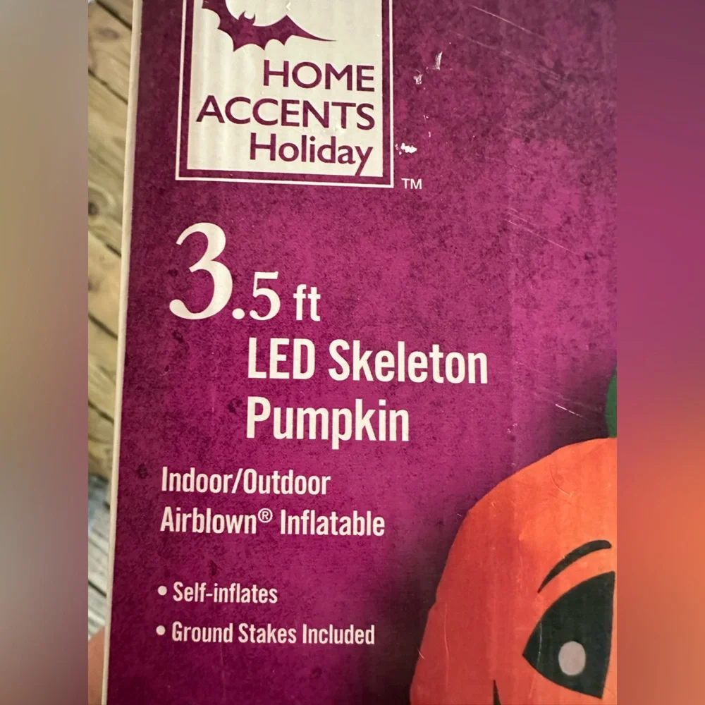 Home Accents Holiday 3.5 ft. Pre-lit Inflatable Happy Pumpkin Boy Skeleton LED